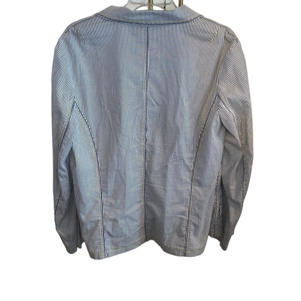 Chico's Seersucker Striped gray white yellow Yachtie Blazer coastal classic - Picture 8 of 16
